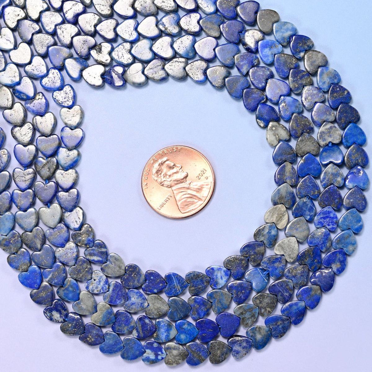 Lapis Lazuli Flat Heart Beads, approximately 68 beads per strand