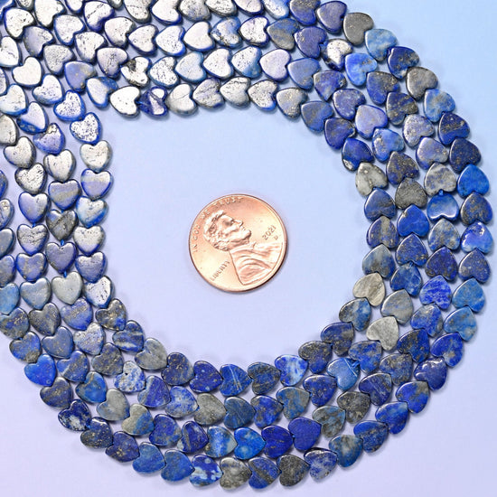 Lapis Lazuli Flat Heart Beads, approximately 68 beads per strand