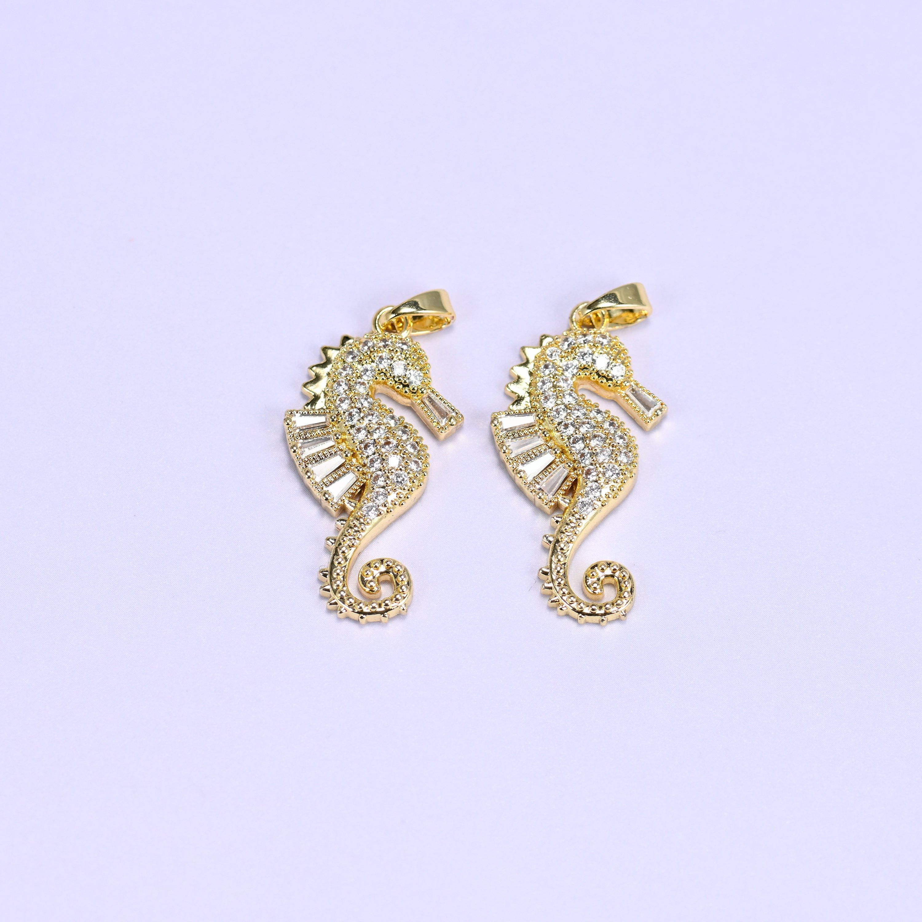 Sea Horse Zircon Charms fully paved in round and baguette clear zircon