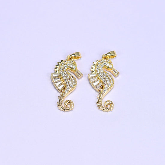 Sea Horse Zircon Charms fully paved in round and baguette clear zircon
