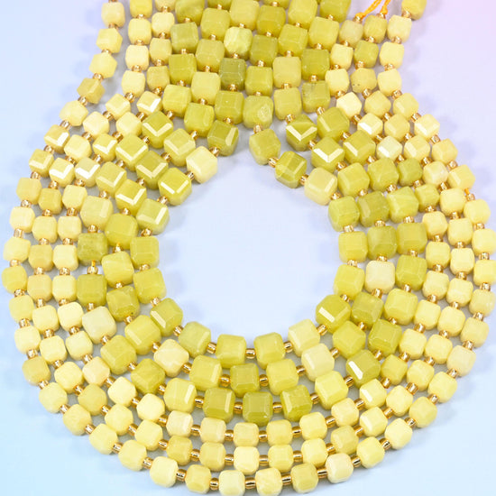 Lemon Jade Faceted Cube Beads, 1.2mm hole