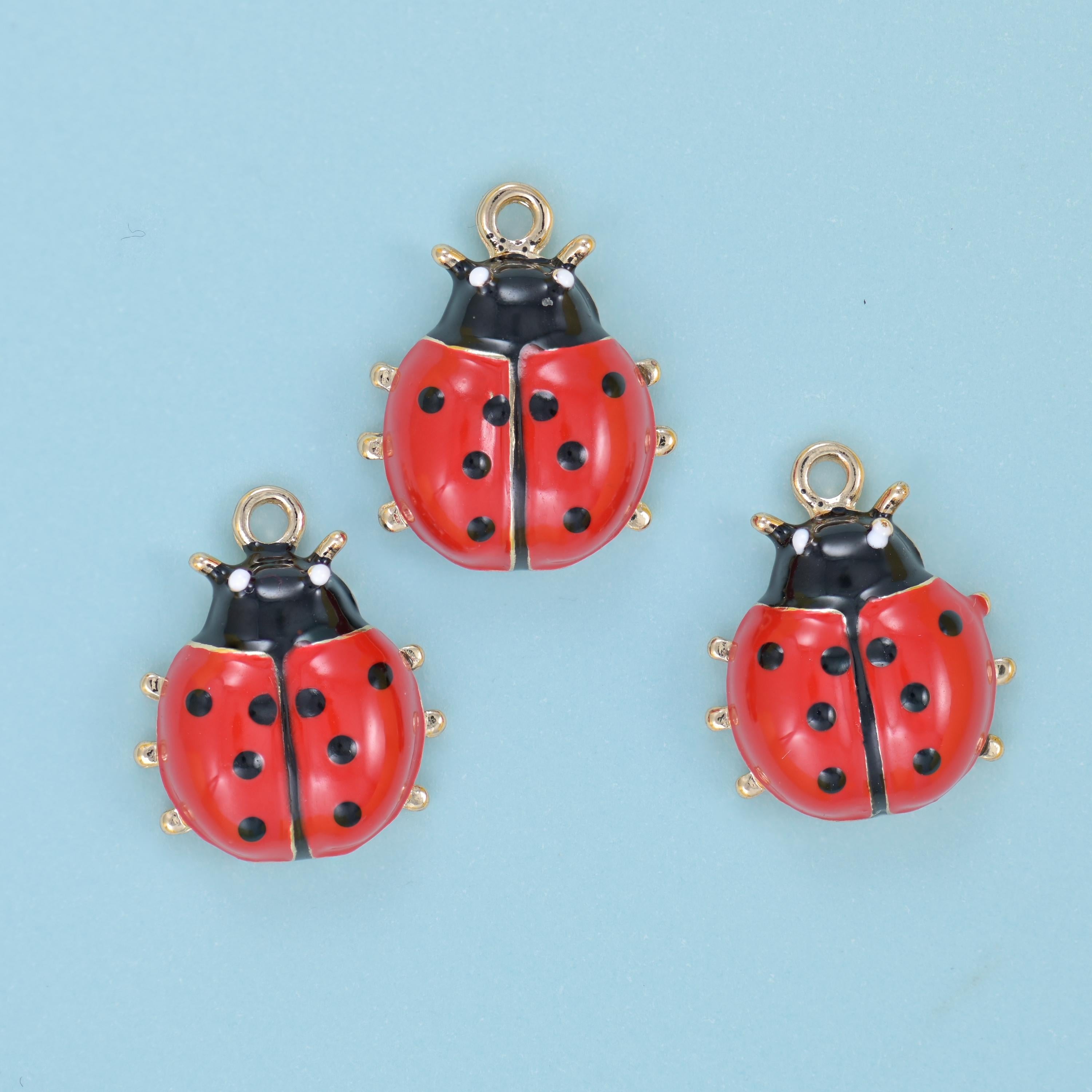 Enamel Lady Bug Charm 16x13mm, 18K Gold Filled