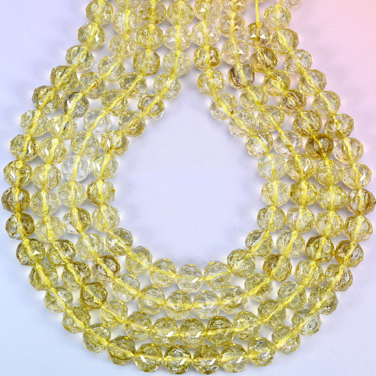 Transparent Lemon Yellow Faceted Round Glass Beads, hole approximately 1.5mm