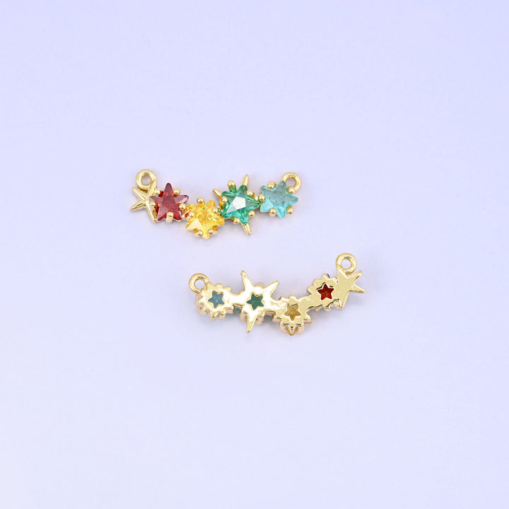 Four star zirconia connector pendants in garnet red, lemon yellow, mint green and aqua