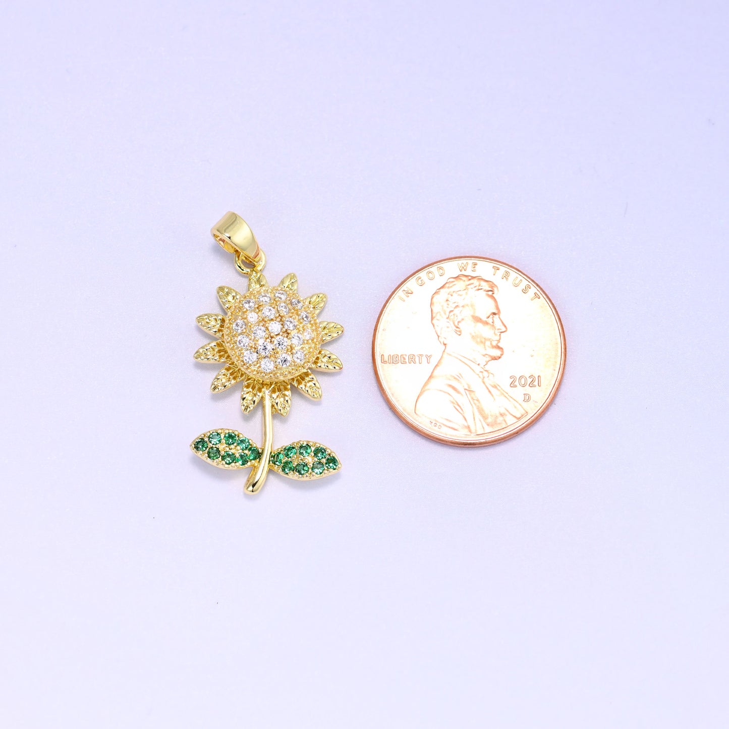 18K Gold Plated Sunflower Spinner Charm – Zircon Jewelry Making Supply