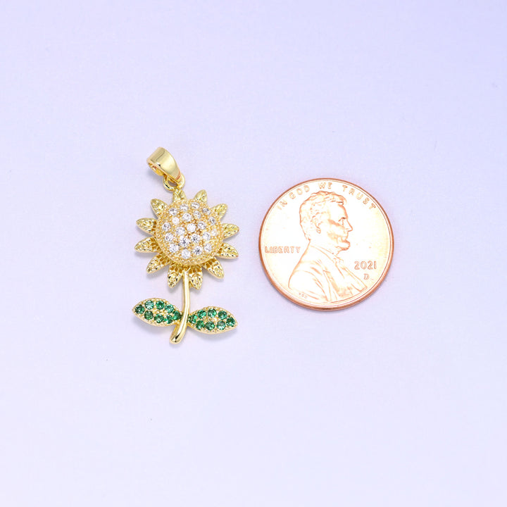 18K Gold Plated Sunflower Spinner Charm – Zircon Jewelry Making Supply