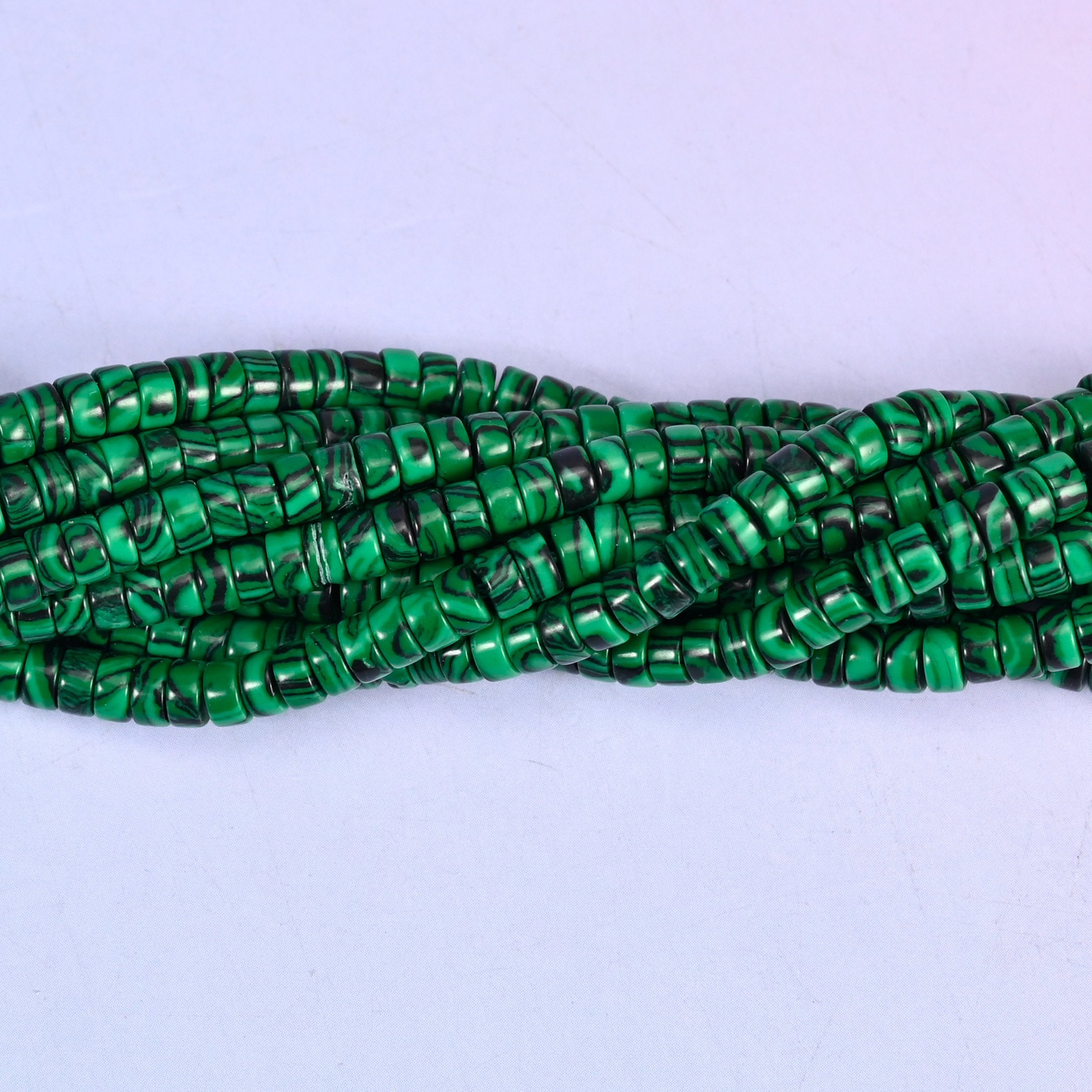 Reconstituted Malachite Smooth Heishi Disc Beads, approximately 180 beads per strand