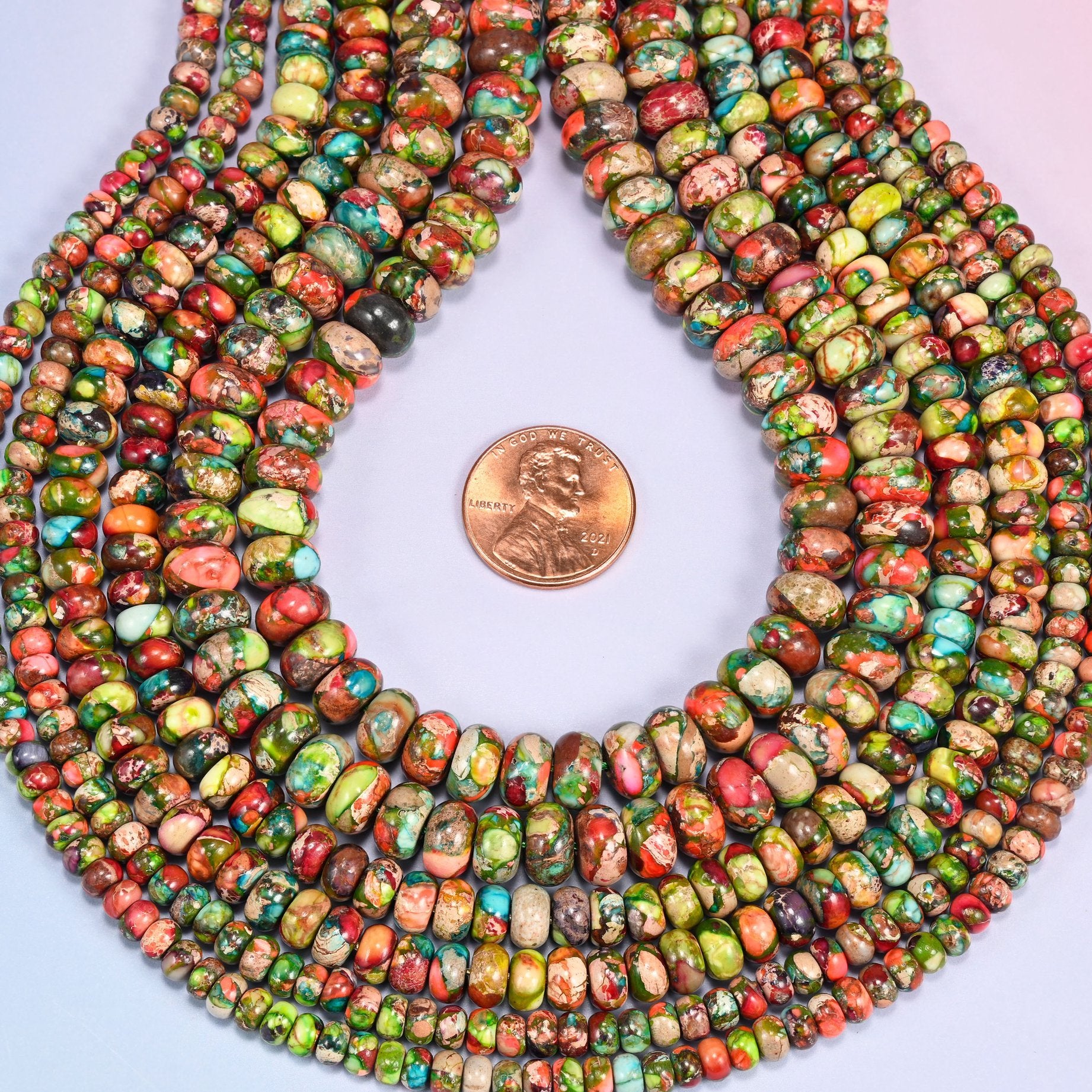 Green Dyed Sea Sediment Jasper Rondelle Beads, sold per 15 inch strand