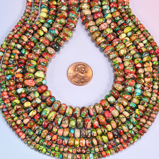 Green Dyed Sea Sediment Jasper Rondelle Beads, sold per 15 inch strand