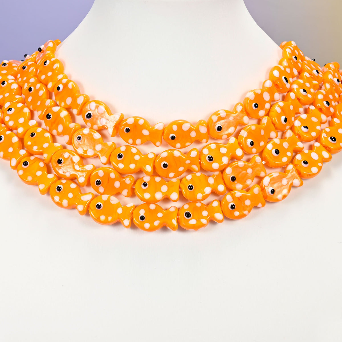 Tangerine orange fish glass beads, 19x12mm
