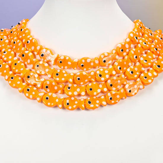 Tangerine orange fish glass beads, 19x12mm
