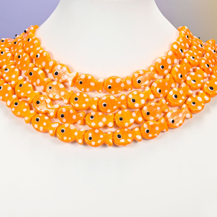 Tangerine orange fish glass beads, 19x12mm
