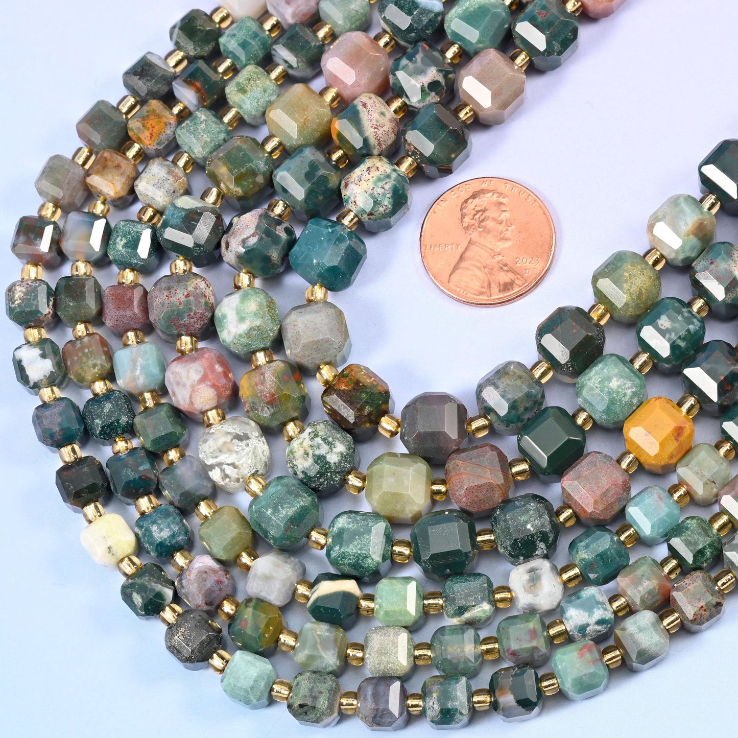 Faceted cube cut Ocean Jasper beads