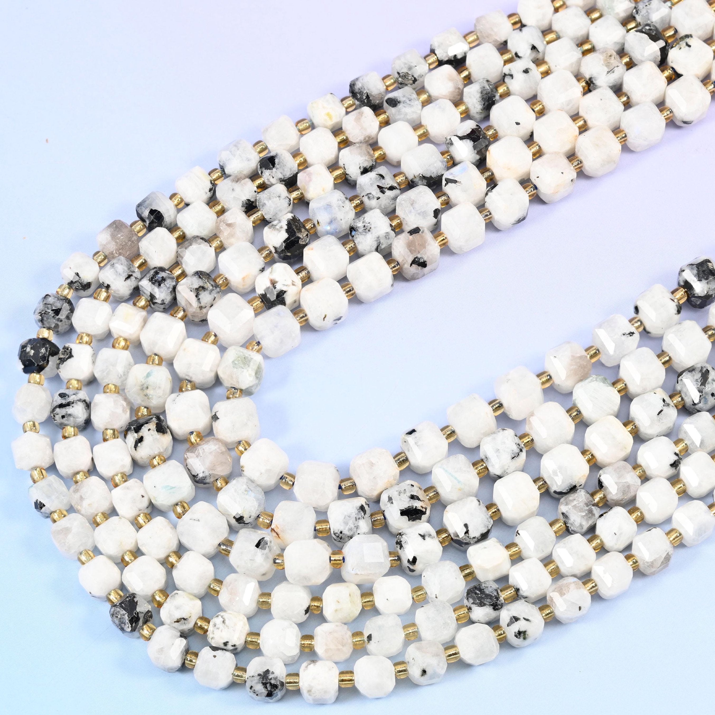 Blue Moonstone Faceted Cube Beads 6mm 8mm, 15 inches