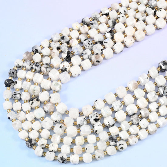 Blue Moonstone Faceted Cube Beads 6mm 8mm, 15 inches