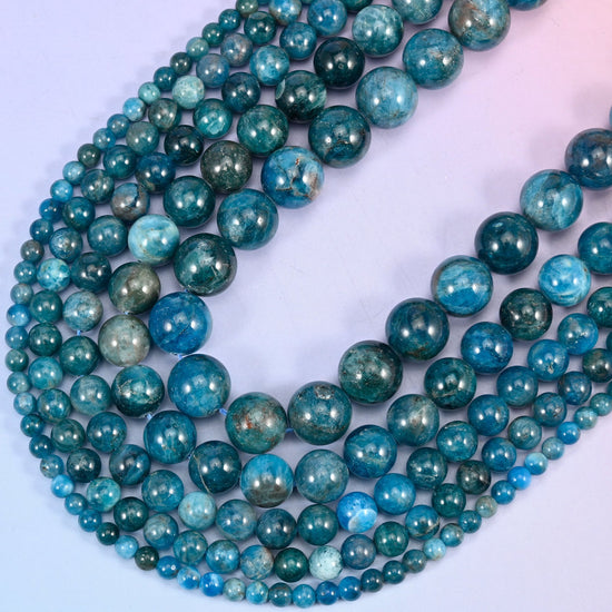 Blue Apatite Smooth Round Beads: Jewelry Making 15.5 Inch Strand
