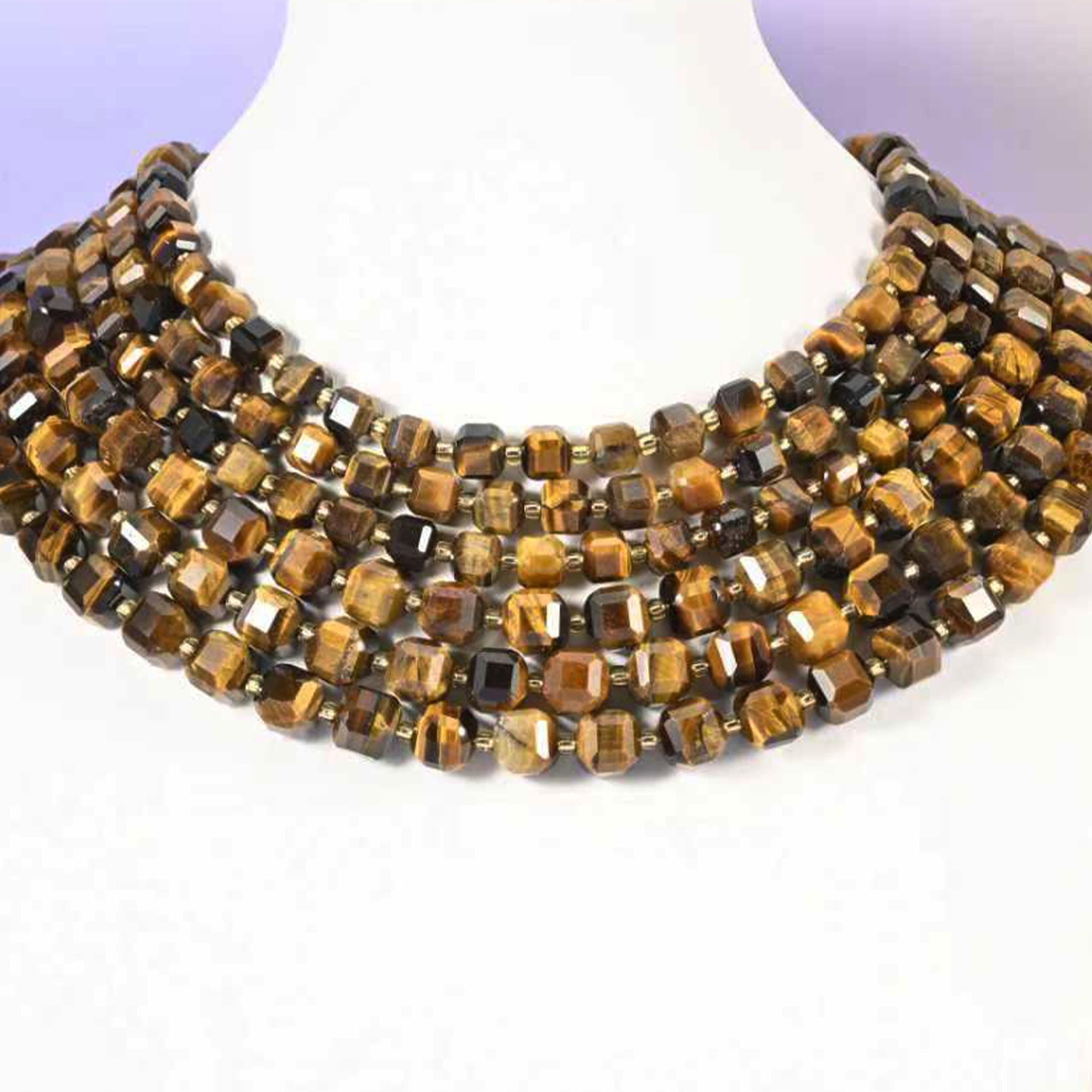 Tiger Eye beads, faceted cube, 6mm and 8mm