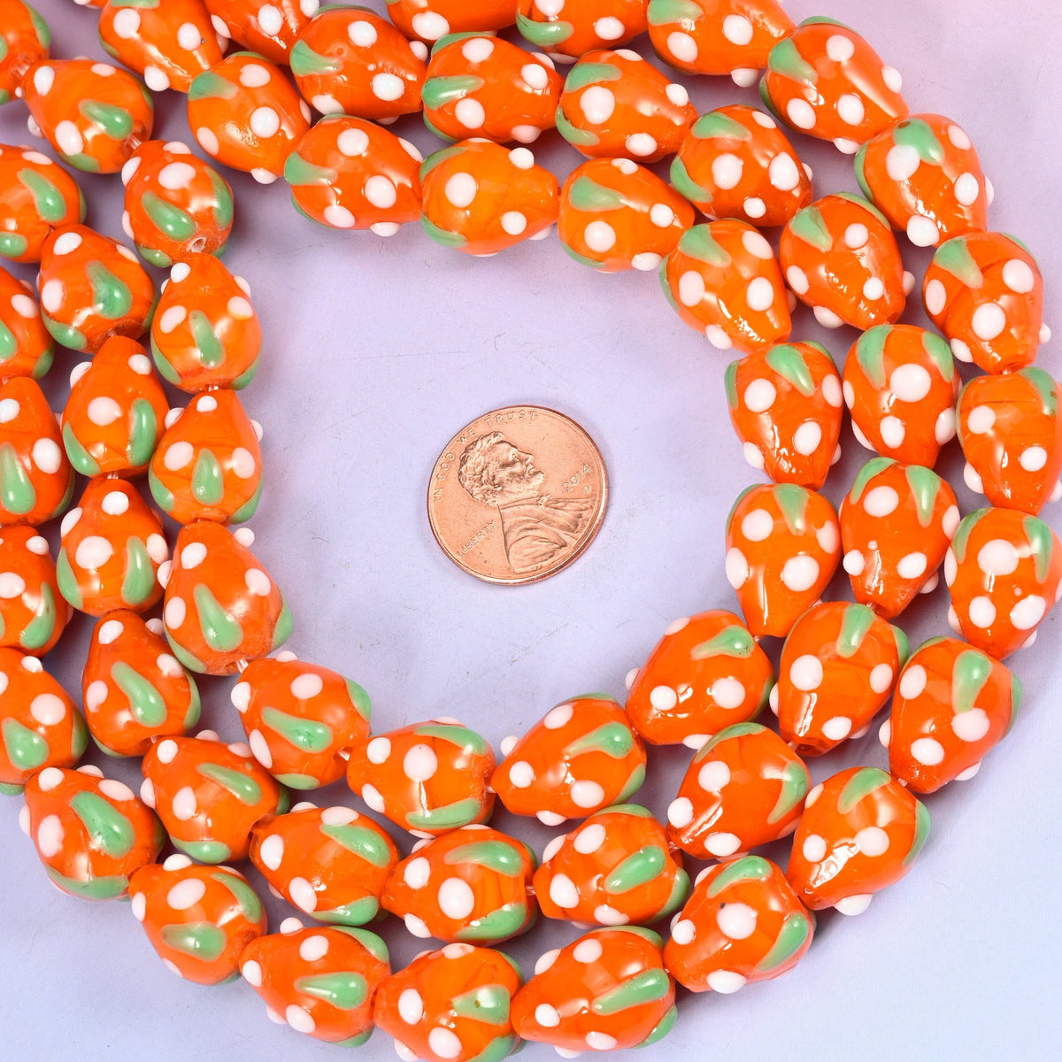 Handmade glass strawberry beads for jewelry making