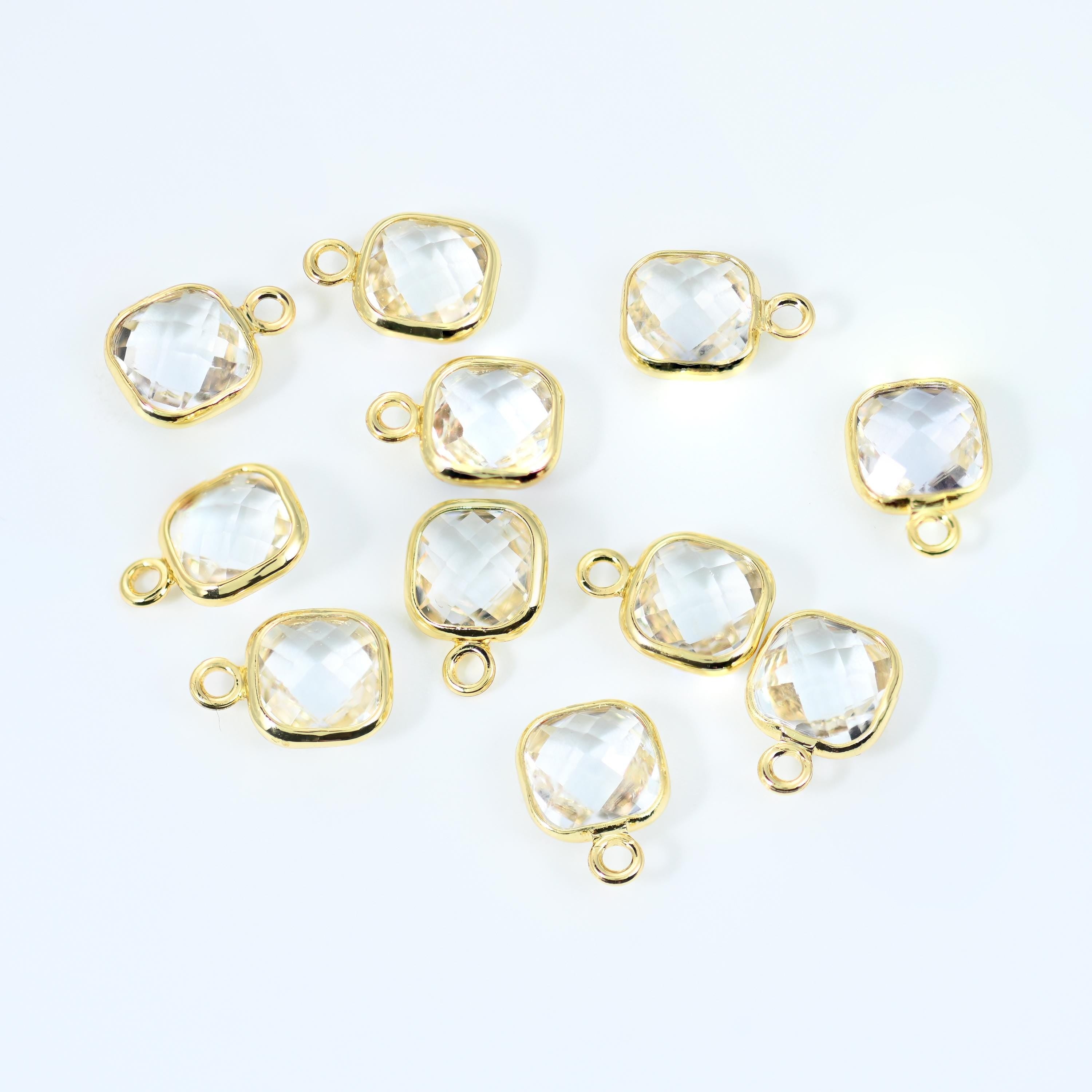 18K Gold Filled Faceted Square Zircon Charm 9x7mm