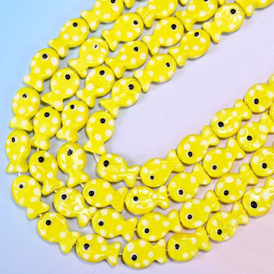 Yellow with White Dot Fish Glass Beads: Jewelry Making Supply