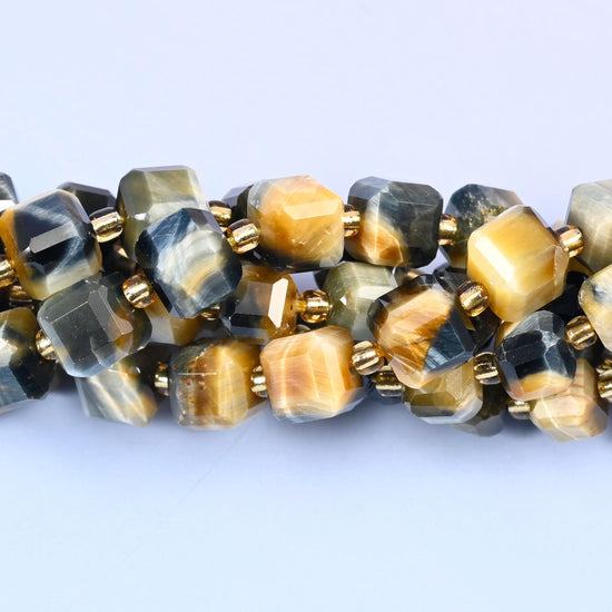 Dream Tiger Eye Faceted Cube Beads, approximately 43 beads per 15 inch strand in 6mm