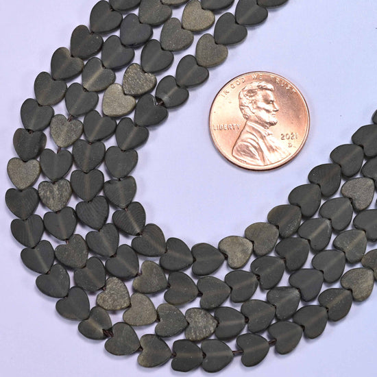 Flat heart cut gold obsidian beads