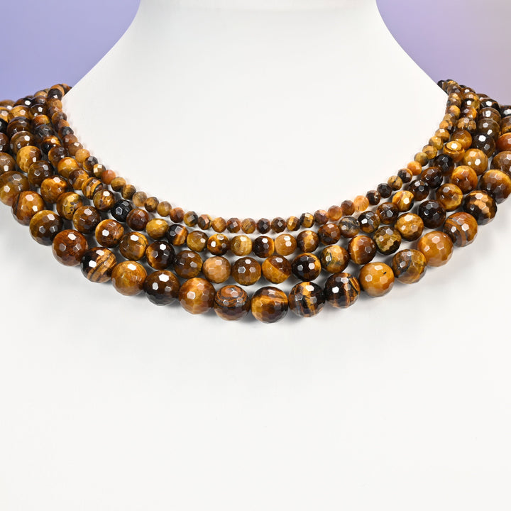 Tiger eye beads, faceted round, 4mm to 10mm