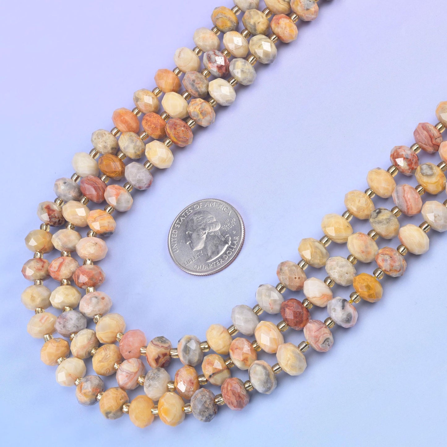 Crazy Agate beads in cream, butterscotch, peach, and soft grey