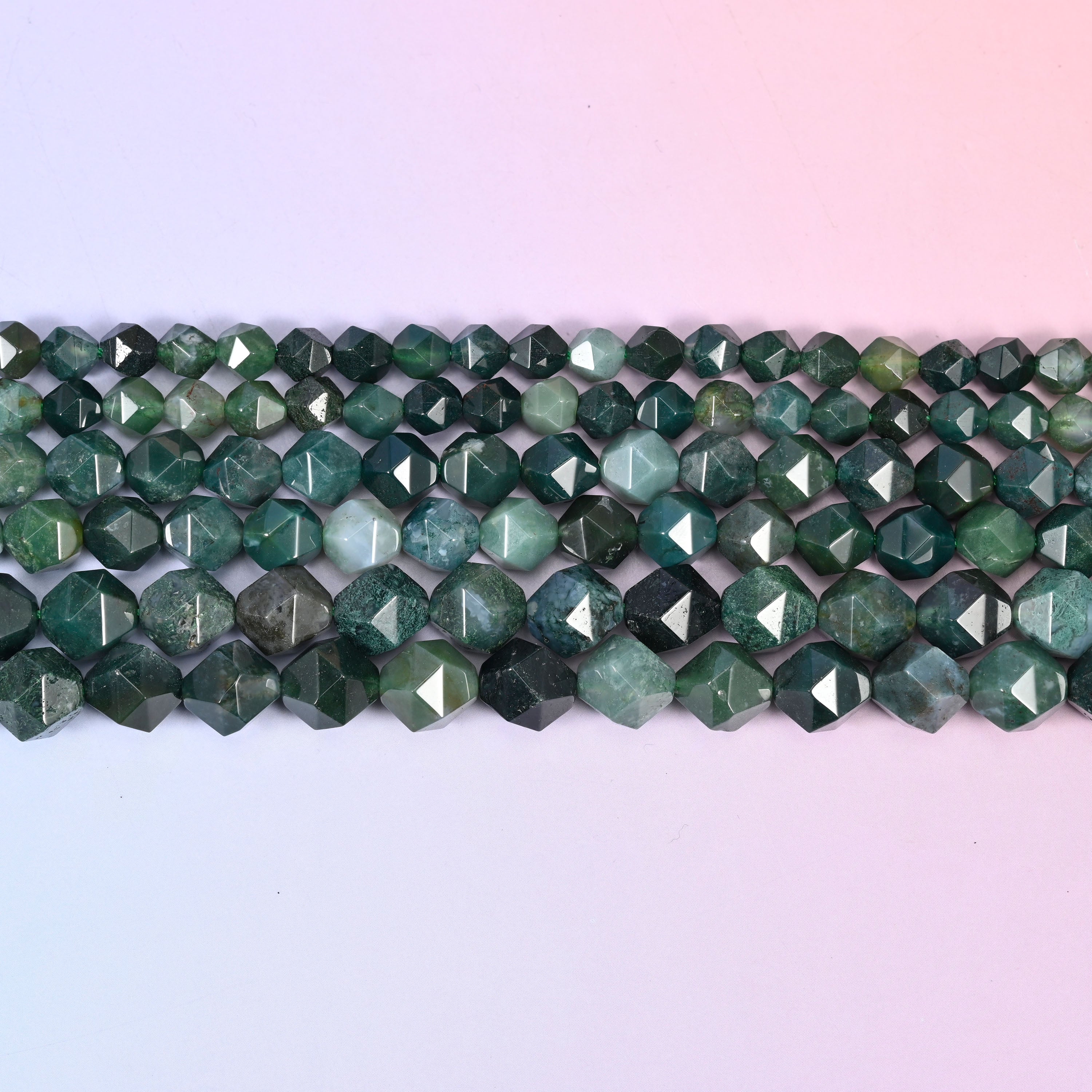 Moss Agate Diamond Star Cut Beads 6mm 8mm 10mm Jewelry Making 15.5 Inch Strand