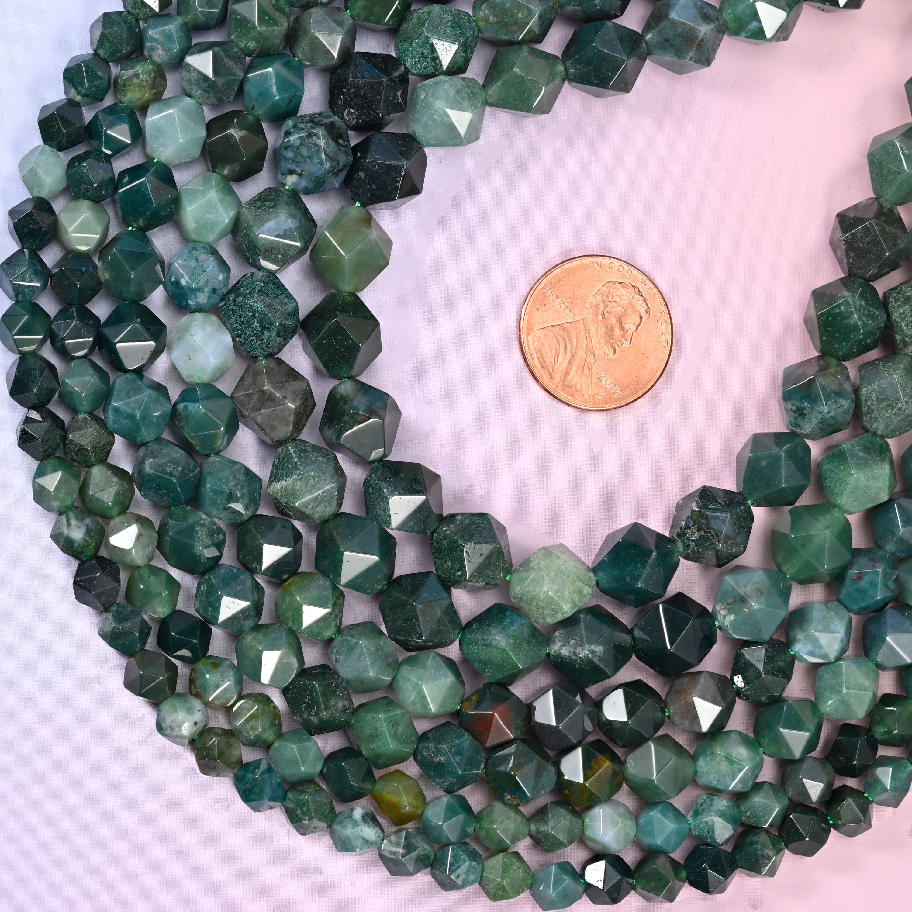 Moss Agate Diamond Star Cut Beads 6mm 8mm 10mm Jewelry Making 15.5 Inch Strand