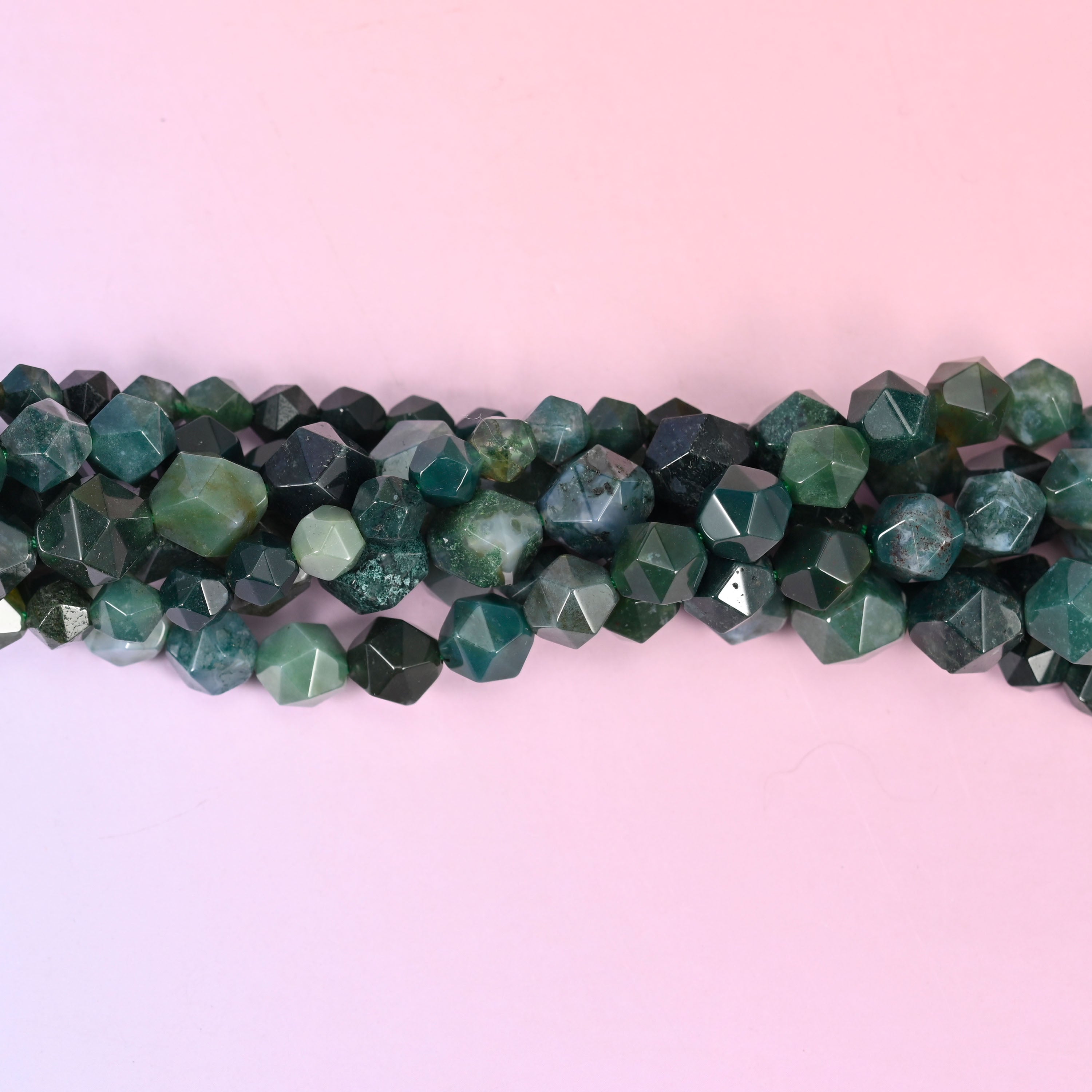 Moss Agate Diamond Star Cut Beads 6mm 8mm 10mm Jewelry Making 15.5 Inch Strand