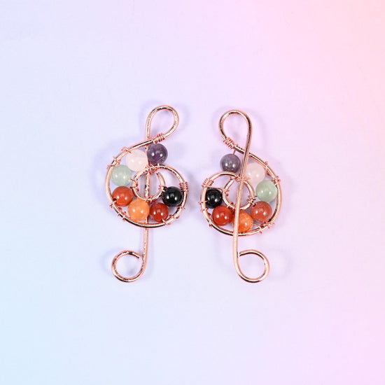 Music Symbol Pendants with Wired Mixed Gemstone