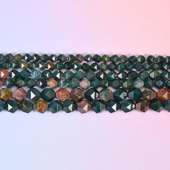 Natural Indian Bloodstone Diamond Star Cut Gemstone Beads, Size 6mm, 8mm, 10mm
