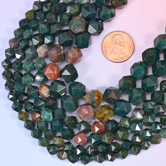 Natural Indian Bloodstone Diamond Star Cut Gemstone Beads, Size 6mm, 8mm, 10mm