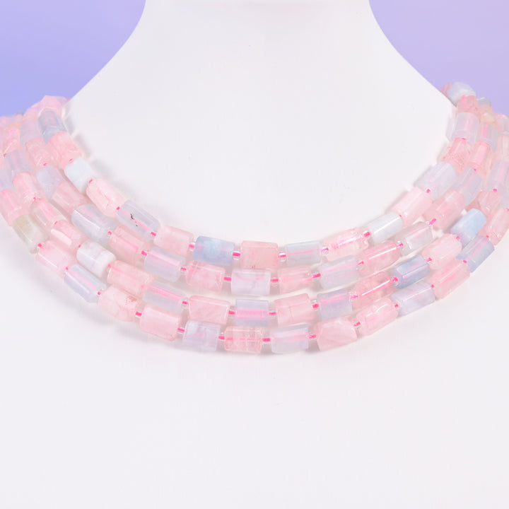 Pink Blue Morganite Faceted Tube Beads Size 12x8mm Jewelry Making 15.5 Inch Strand