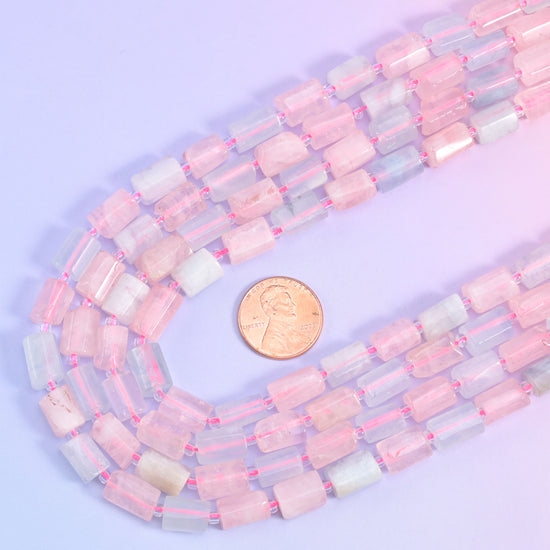 Pink Blue Morganite Faceted Tube Beads Size 12x8mm Jewelry Making 15.5 Inch Strand