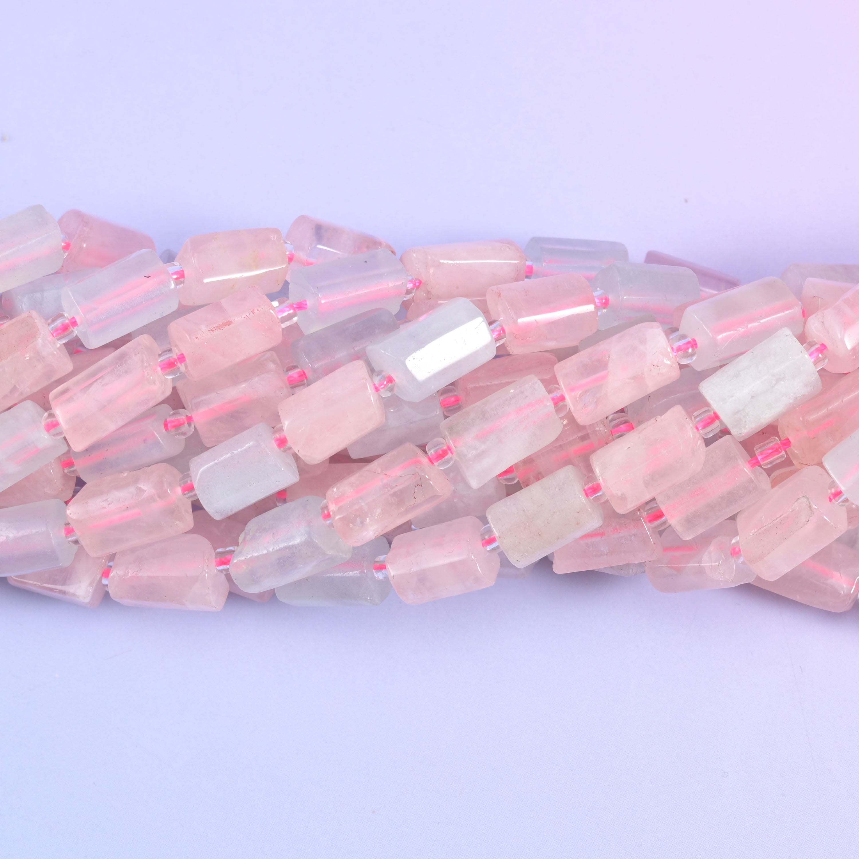 Pink Blue Morganite Faceted Tube Beads Size 12x8mm Jewelry Making 15.5 Inch Strand