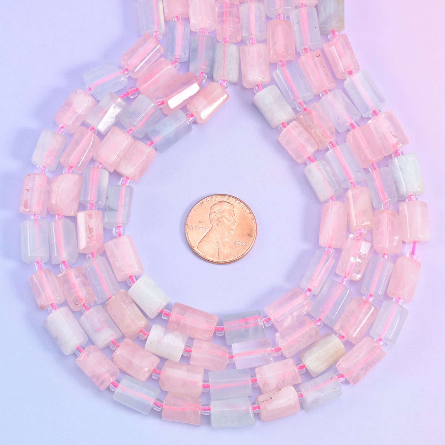 Pink Blue Morganite Faceted Tube Beads Size 12x8mm Jewelry Making 15.5 Inch Strand