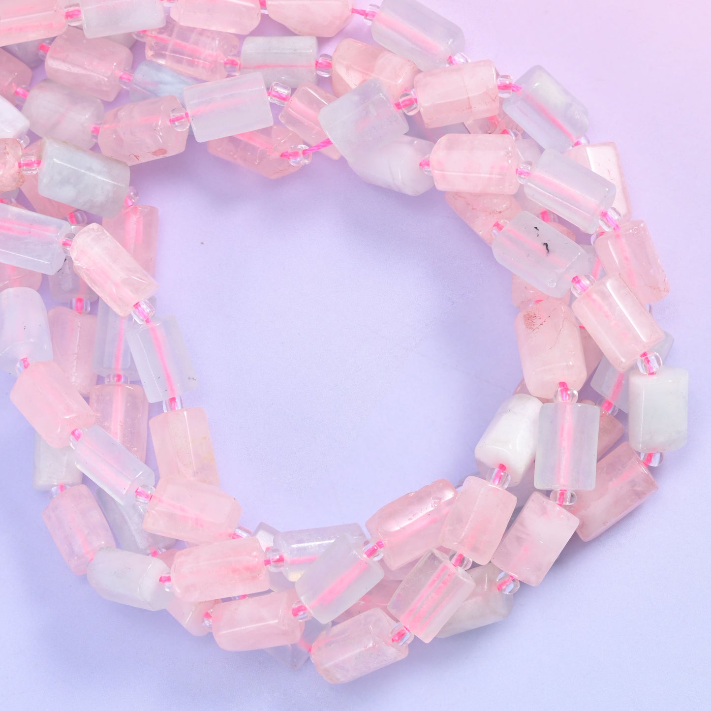 Pink Blue Morganite Faceted Tube Beads Size 12x8mm Jewelry Making 15.5 Inch Strand