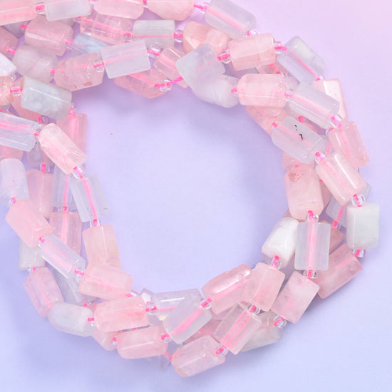 Pink Blue Morganite Faceted Tube Beads Size 12x8mm Jewelry Making 15.5 Inch Strand