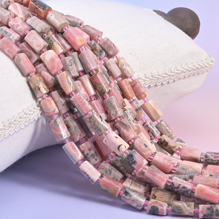 Pink Rhodonite Faceted Tube Beads Size 12x8mm Jewelry Making 15.5 Inch Strand