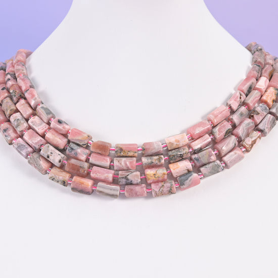 Pink Rhodonite Faceted Tube Beads Size 12x8mm Jewelry Making 15.5 Inch Strand