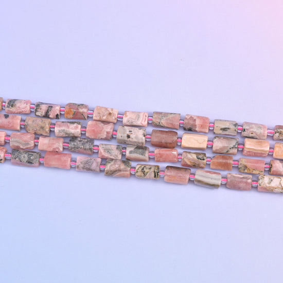 Pink Rhodonite Faceted Tube Beads Size 12x8mm Jewelry Making 15.5 Inch Strand