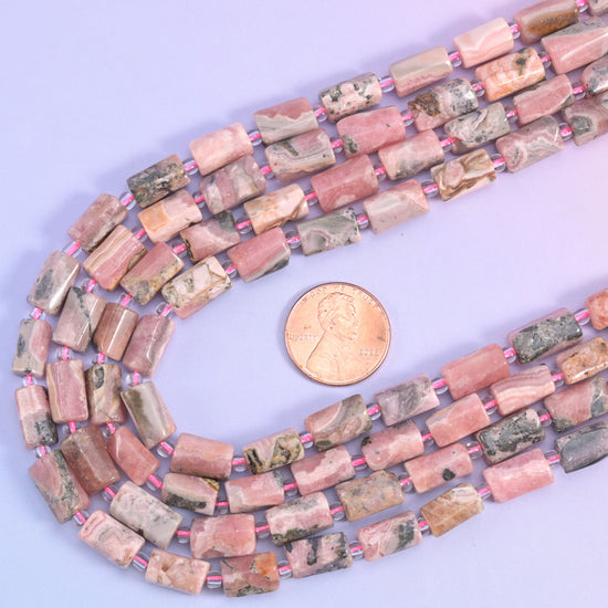 Pink Rhodonite Faceted Tube Beads Size 12x8mm Jewelry Making 15.5 Inch Strand
