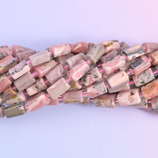 Pink Rhodonite Faceted Tube Beads Size 12x8mm Jewelry Making 15.5 Inch Strand