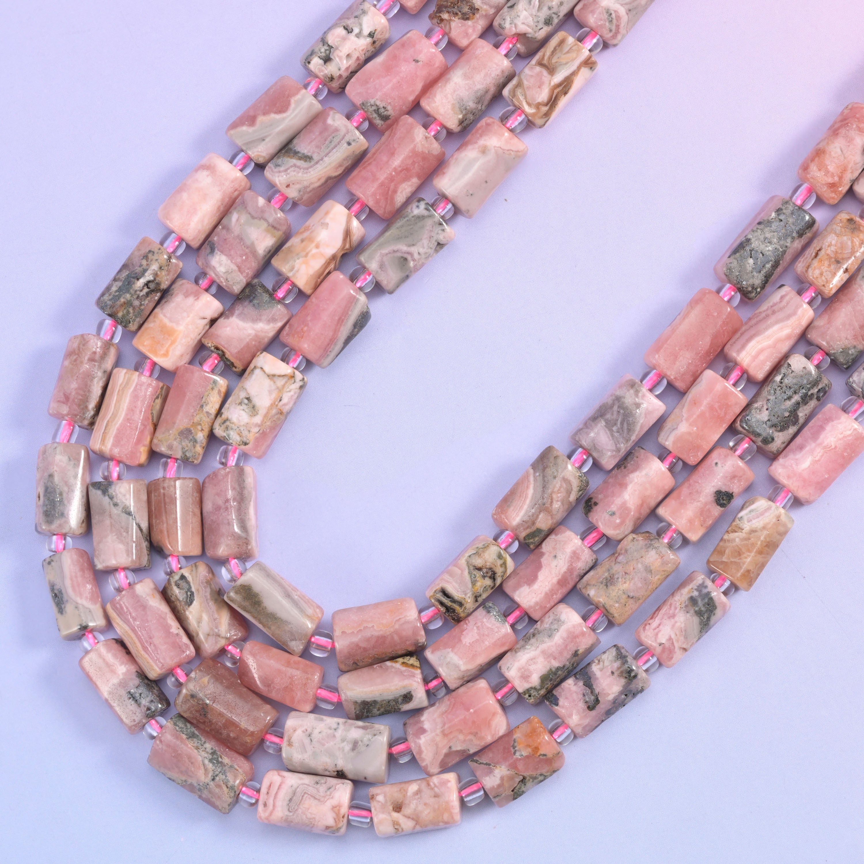 Pink Rhodonite Faceted Tube Beads Size 12x8mm Jewelry Making 15.5 Inch Strand