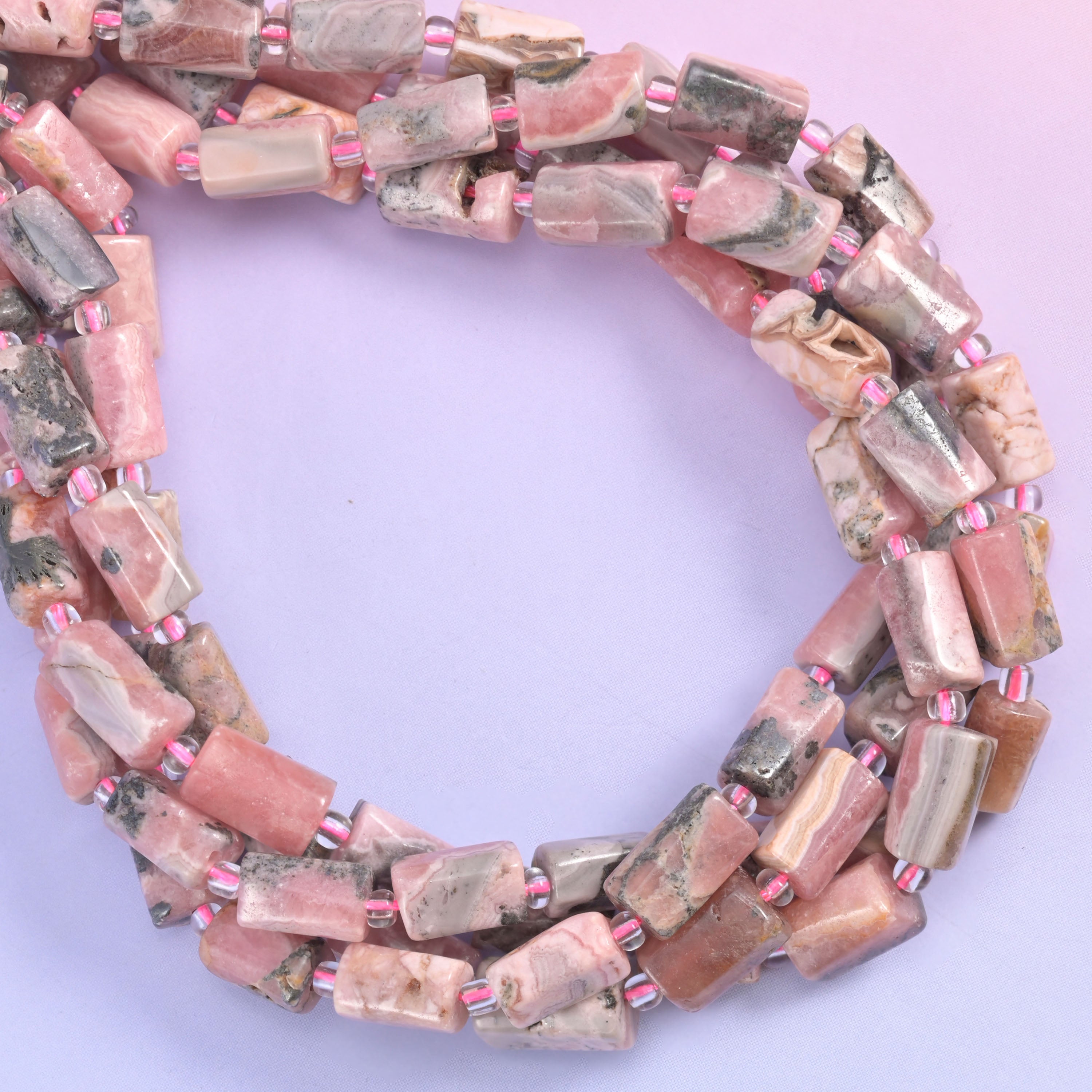 Pink Rhodonite Faceted Tube Beads Size 12x8mm Jewelry Making 15.5 Inch Strand