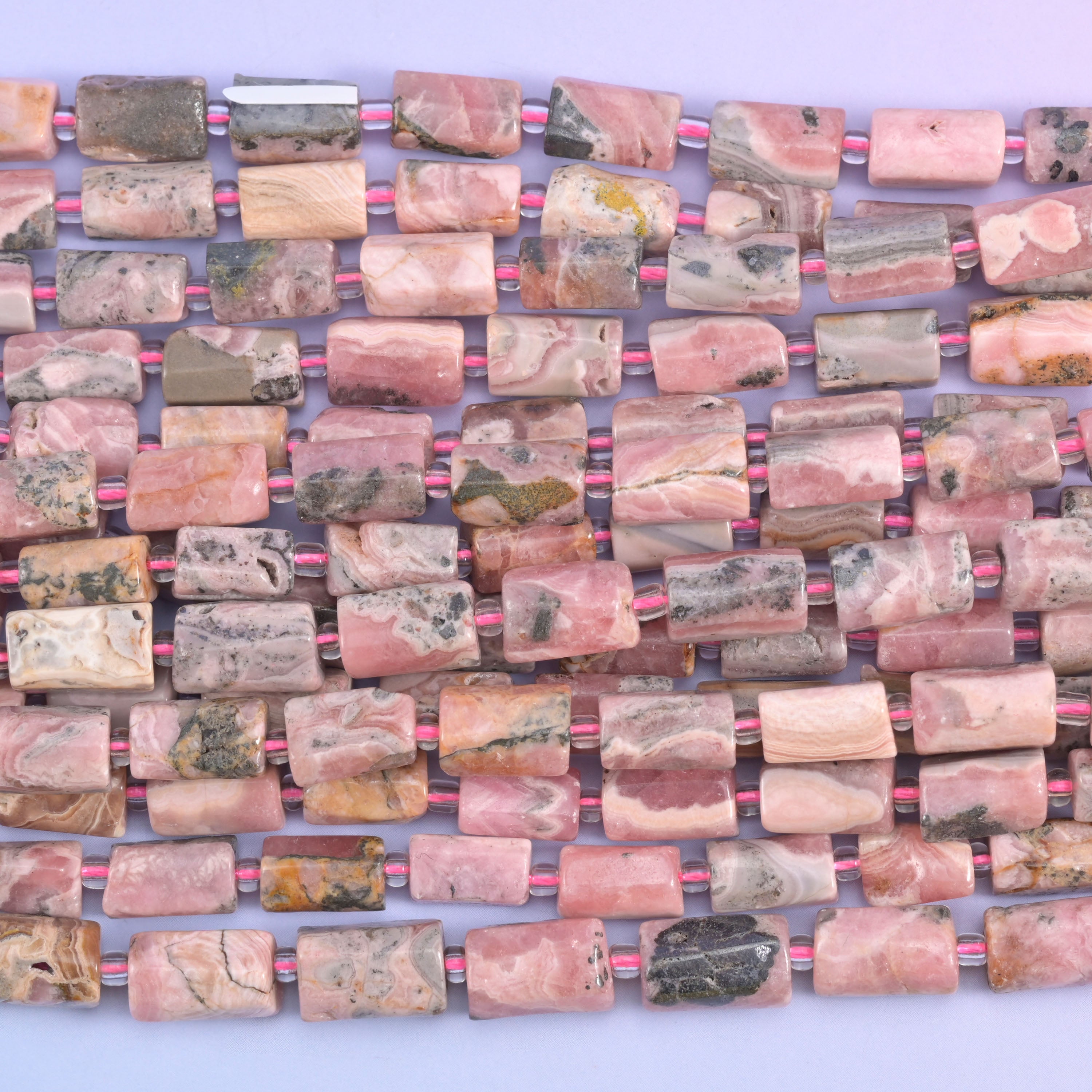 Pink Rhodonite Faceted Tube Beads Size 12x8mm Jewelry Making 15.5 Inch Strand