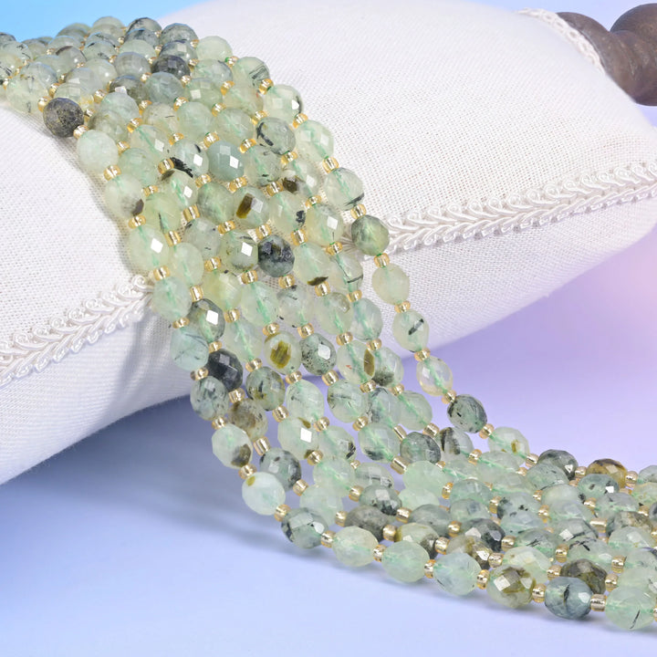 Prehnite Faceted Rice Barrel Beads