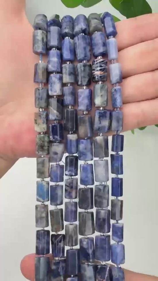 Sodalite Faceted Tube Beads Size 12x8mm Jewelry Making 15.5 Inch Strand